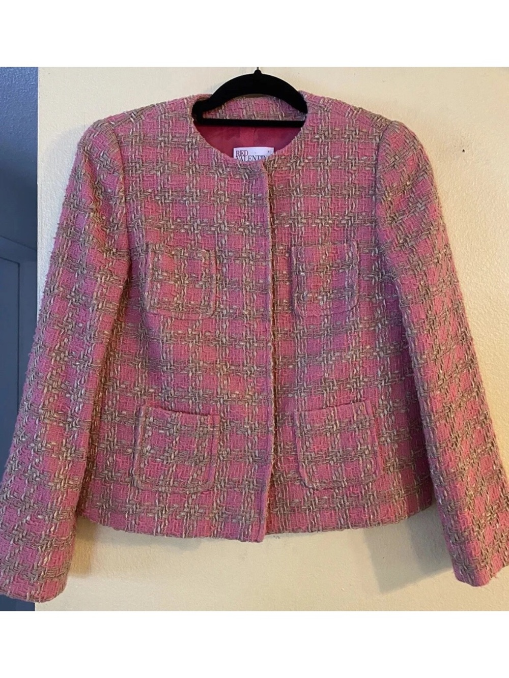RED Valentino Pink & Cream Tweed  Jacket Barbiecore Size 42 Eur Lined (Sz 6/M)